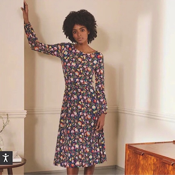 Boden Evelyn Floral Jersey Midi Long Sleeve Dress Boho Whimsy Cottage Sz 6R - Picture 3 of 11